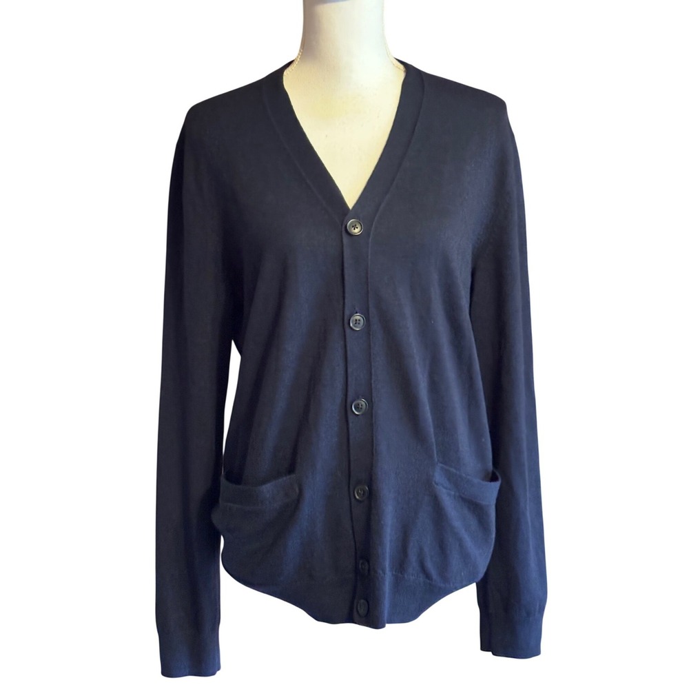 Gap Navy Extra Fine Merino Wool V-Neck Button Cardigan Small Professor Preppy